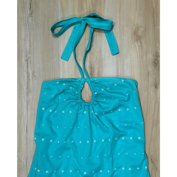 Vintage Tocca Mini Dress sz 2 Blue Embroidered Tie Neck - Picture 8 of 14